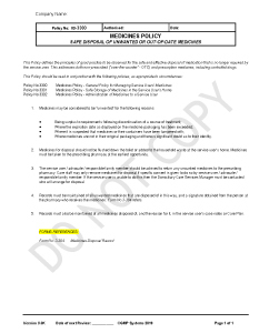 Policy 3303 - Medication - Safe Disposal