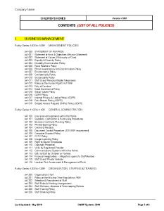 Children's Homes - Contents - LIST OF ALL POLICIES