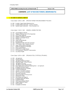 CONTENTS / INDEX OF FORMS - Care Homes