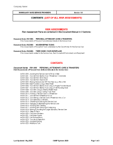 Dom Care - Contents - List of all Risk Assessments