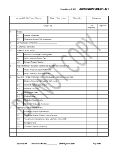 Form 04-3-101 - Admission Checklist