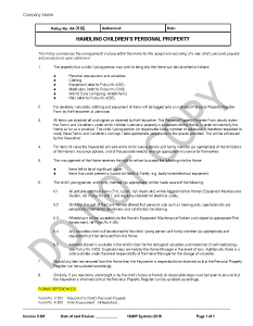 Children's Homes - Policy 04-3102 - Child's Personal Property