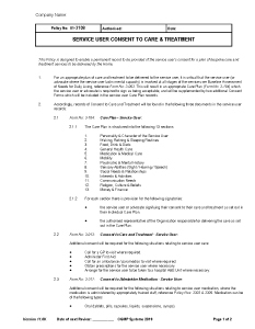 Policy 3108 - Service User - Consent to Care & Treatment Pg 1 of 2.